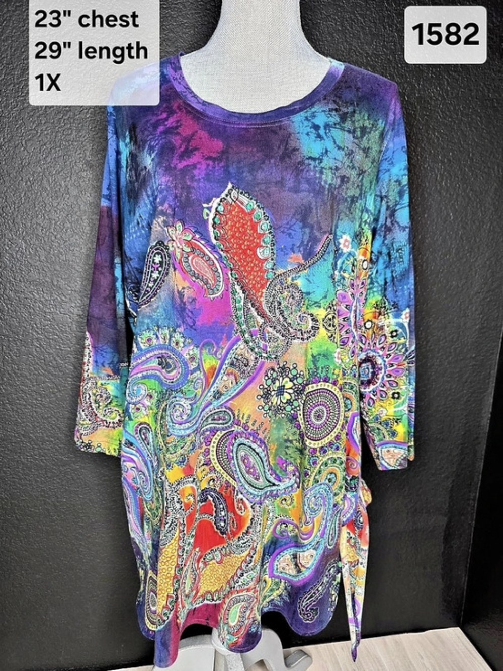 Take Two Clothing Co. Paisley Long Sleeve Tunic in Purple & Blue Size 1X Vintage